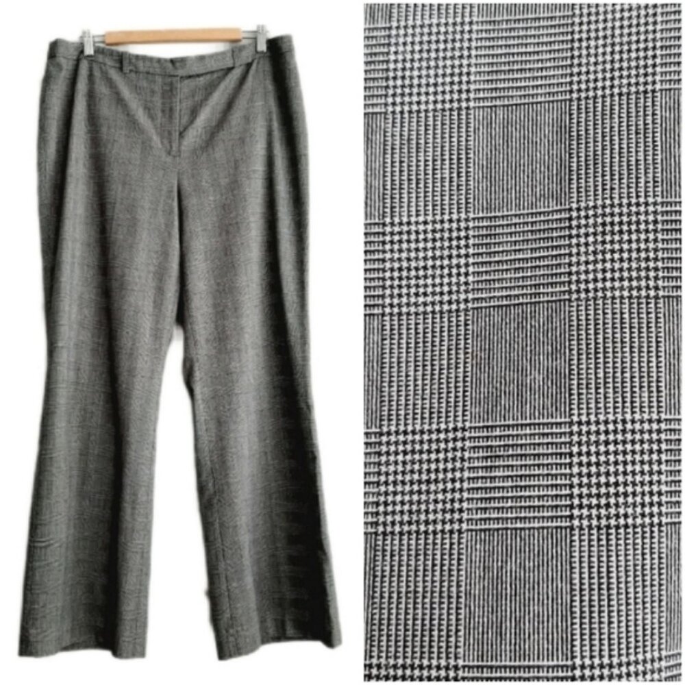ELLEN TRACY Classic Plaid Glen Check Trousers Dress Pants Gray Sz 12